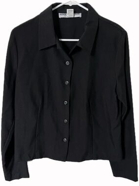 Vintage 90s Black Button Front Blouse Womens 12 Office Siren Adolfo Studio USA
